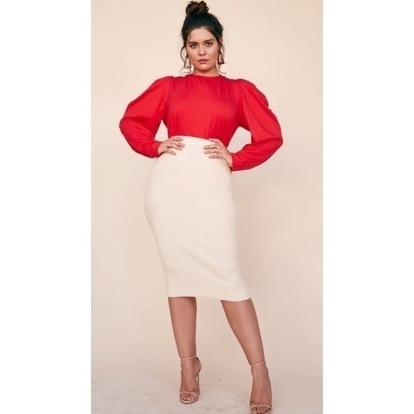 LPA Crew Neck Gathered Puff Shoulder Red Top - Size Small - Picture 3 of 11